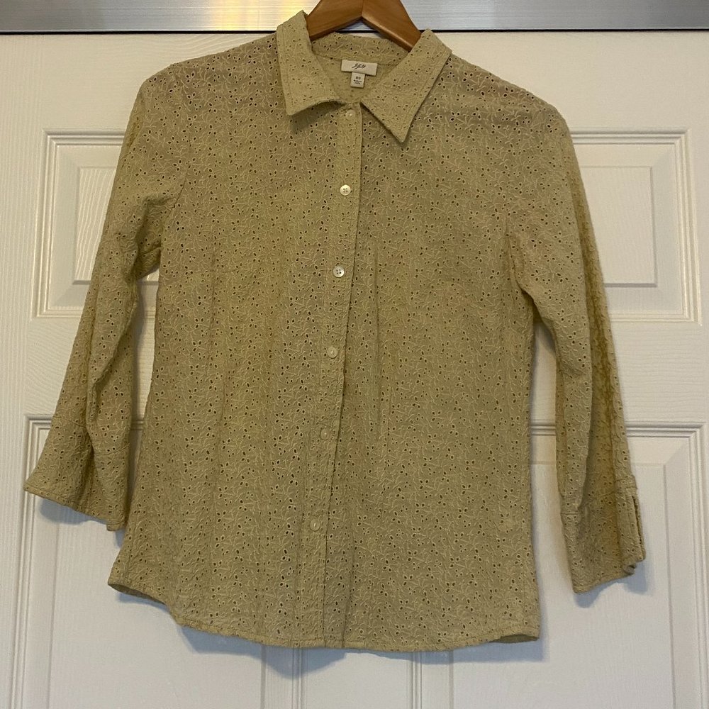 EUC J Jill  Eyelet Button Up 3/4 Sleeve Top XS
